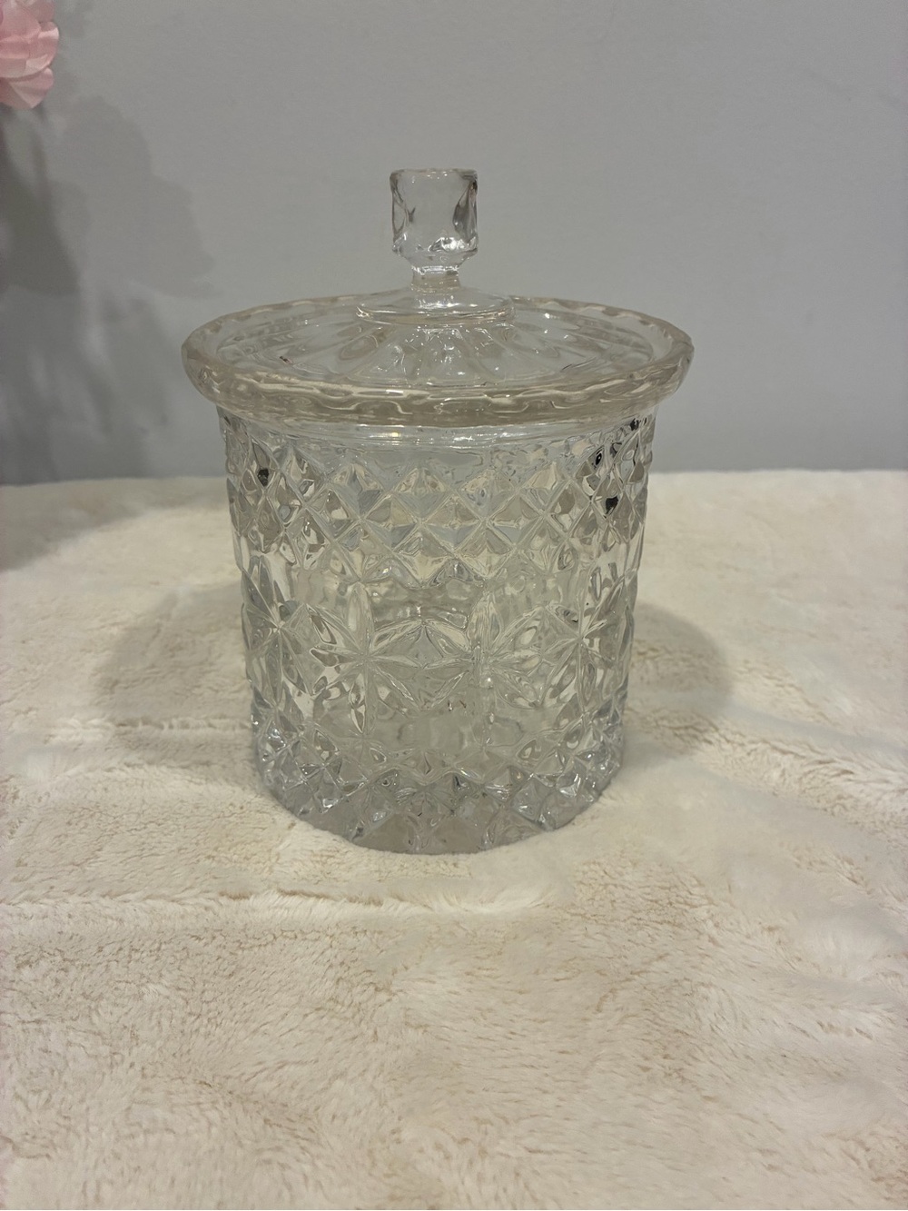 Cut Glass Covered Candy Jar - Clear Pressed Glass 👙